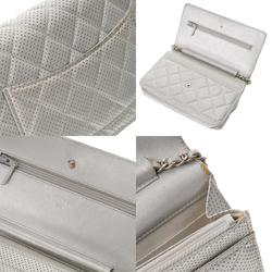 CHANEL Chanel Matelasse Chain Wallet 19cm Silver Women's Leather Shoulder Bag