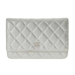 CHANEL Chanel Matelasse Chain Wallet 19cm Silver Women's Leather Shoulder Bag