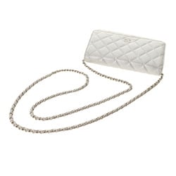 CHANEL Chanel Matelasse Chain Wallet 19cm Silver Women's Leather Shoulder Bag