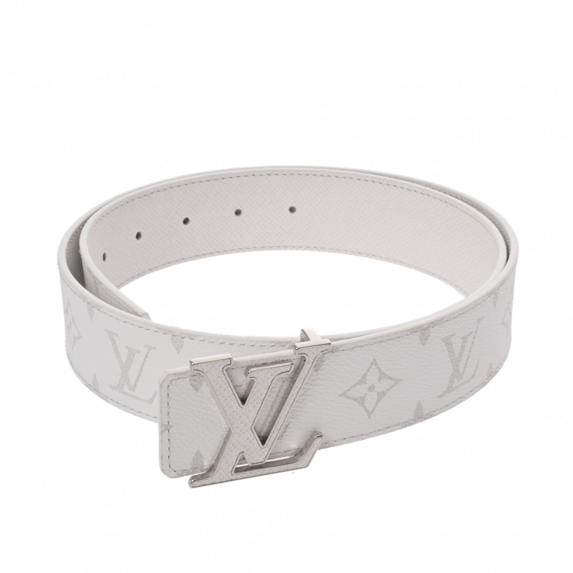 LOUIS VUITTON Louis Vuitton Monogram Eclipse LV Initials 40MM Size 85 White M0713V Men's Canvas Taiga Belt