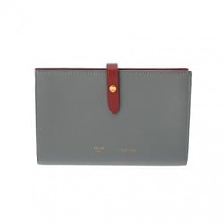 CELINE Large Strap Wallet Blue Gray/Red Women's Leather Embossed Long