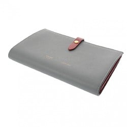 CELINE Large Strap Wallet Blue Gray/Red Women's Leather Embossed Long