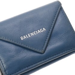 BALENCIAGA Paper Wallet Blue Unisex Calf Leather Tri-fold