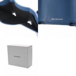 BALENCIAGA Paper Wallet Blue Unisex Calf Leather Tri-fold