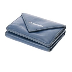 BALENCIAGA Paper Wallet Blue Unisex Calf Leather Tri-fold