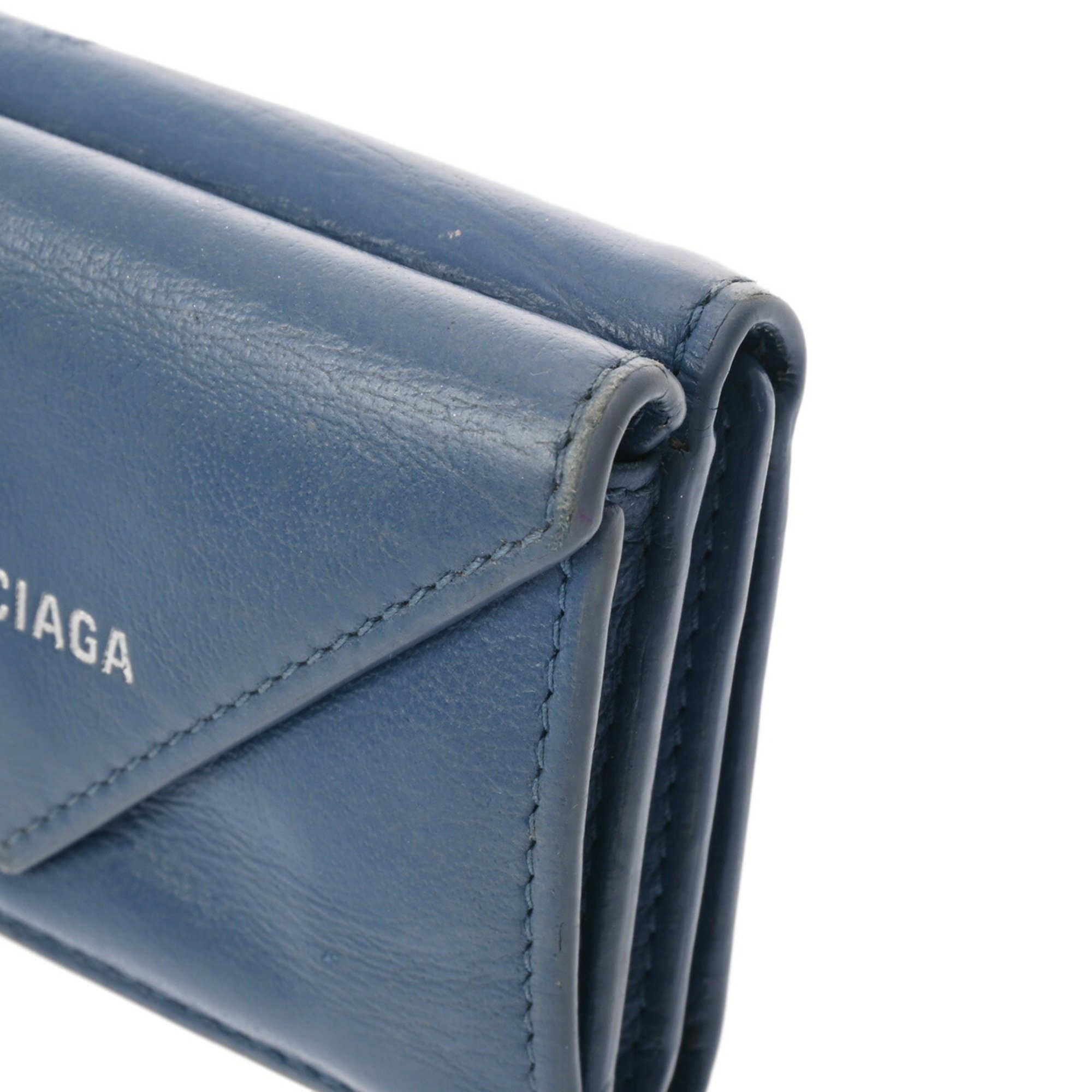 BALENCIAGA Paper Wallet Blue Unisex Calf Leather Tri-fold