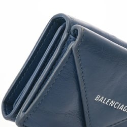 BALENCIAGA Paper Wallet Blue Unisex Calf Leather Tri-fold