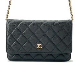 Chanel Chain Wallet Matelasse Coco Mark Caviar Skin AP0250 CHANEL Black