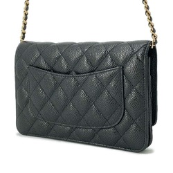 Chanel Chain Wallet Matelasse Coco Mark Caviar Skin AP0250 CHANEL Black