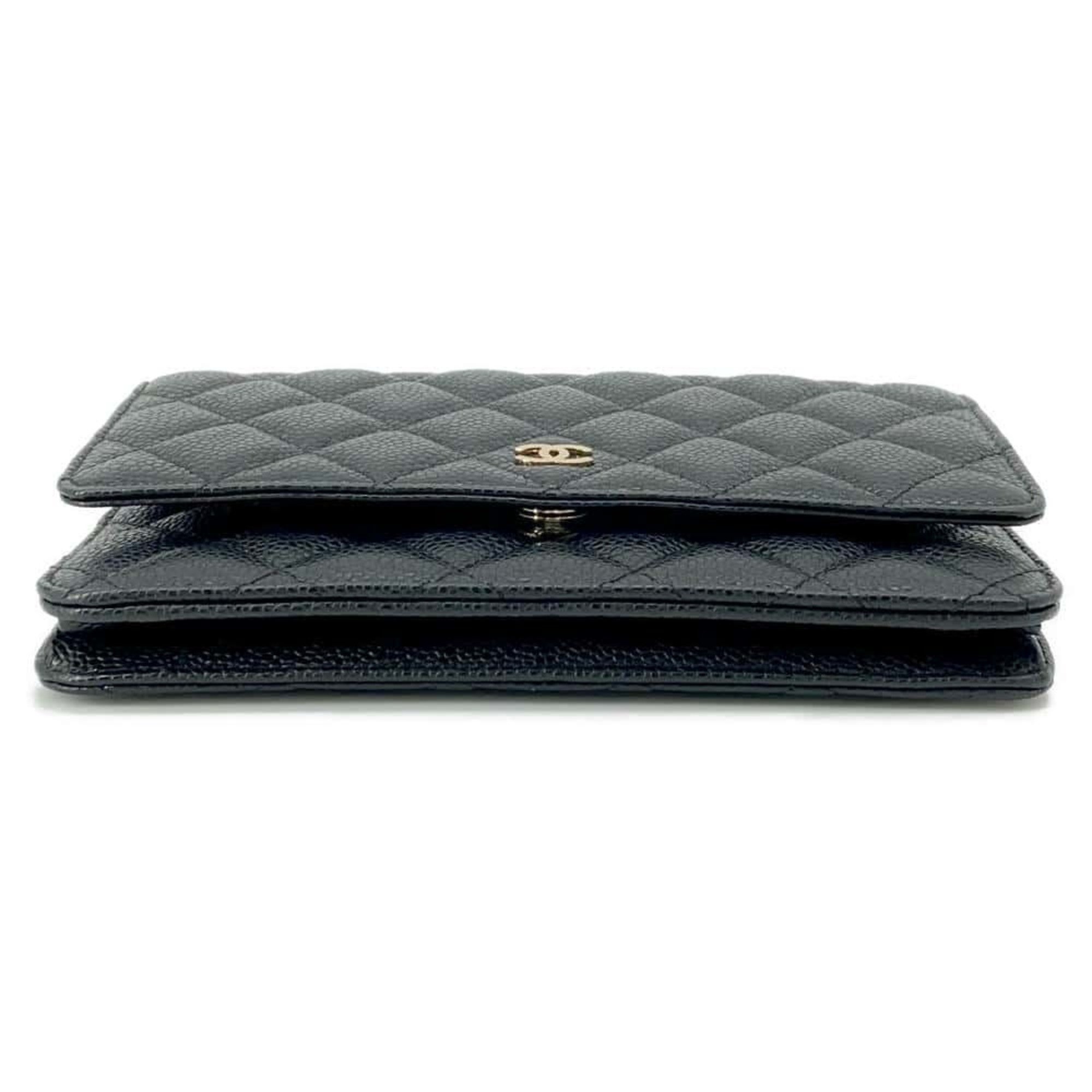 Chanel Chain Wallet Matelasse Coco Mark Caviar Skin AP0250 CHANEL Black