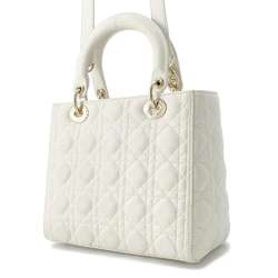 Christian Dior Dior handbag Lady Cannage medium lambskin M0565ONGE 2way shoulder bag white