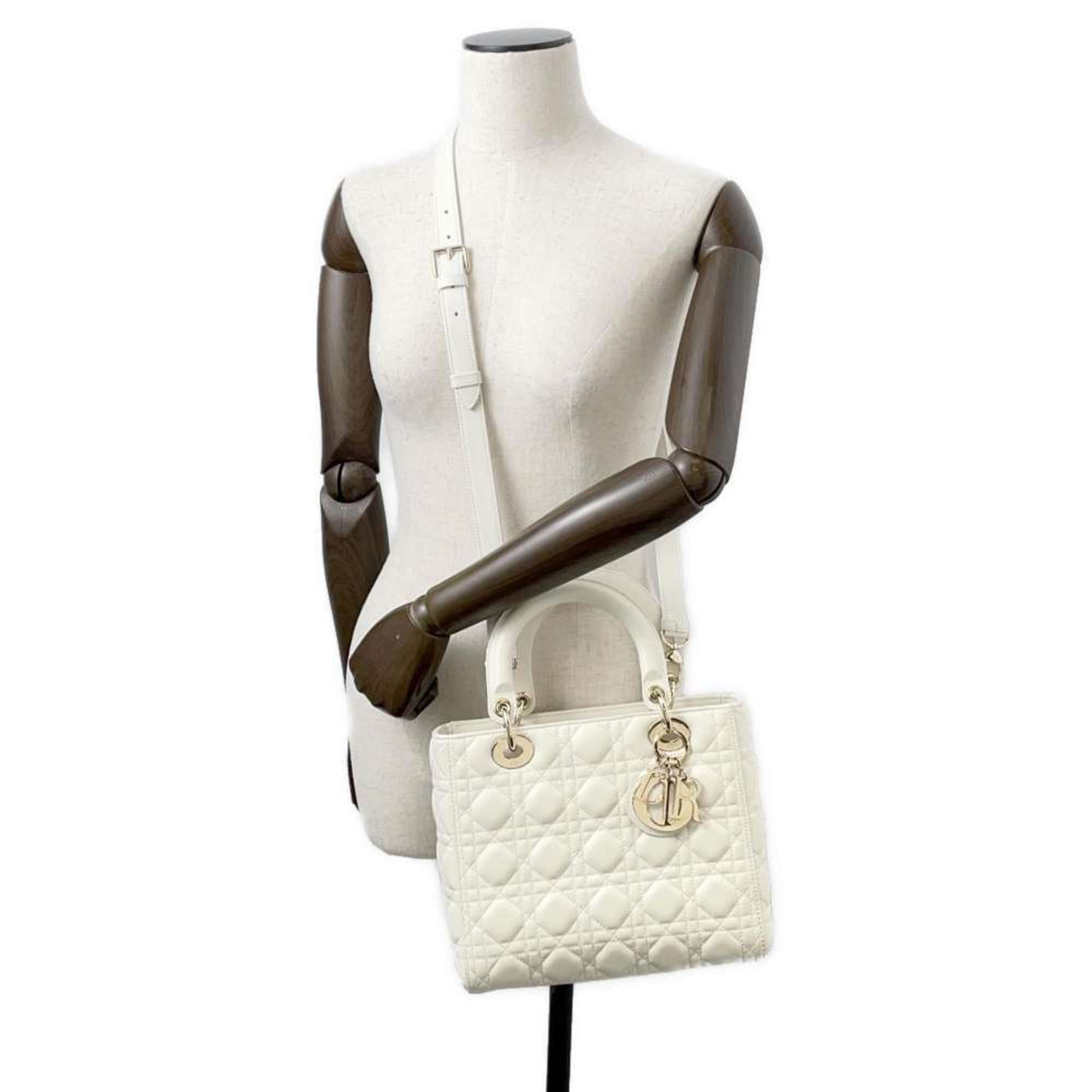 Christian Dior Dior handbag Lady Cannage medium lambskin M0565ONGE 2way shoulder bag white