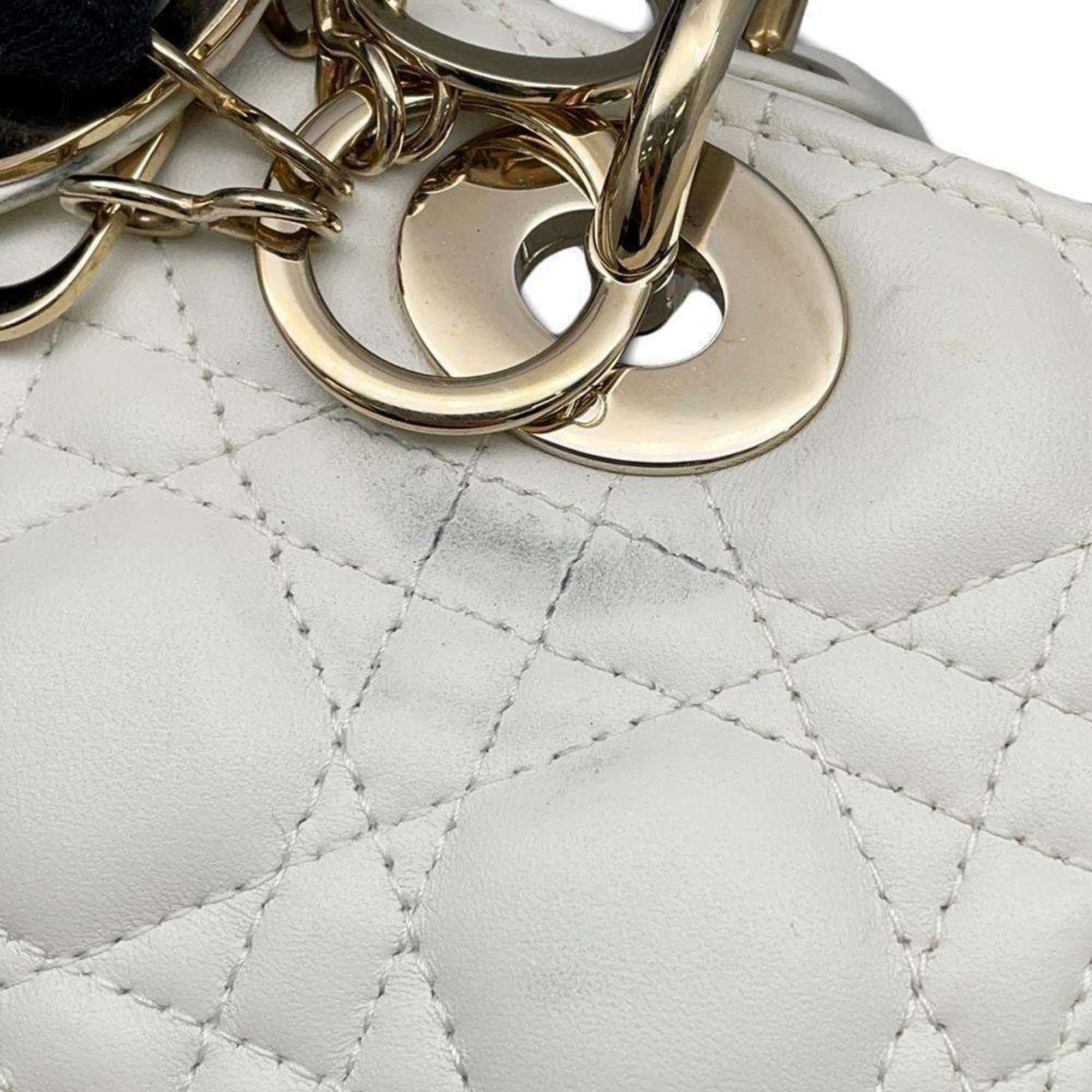 Christian Dior Dior handbag Lady Cannage medium lambskin M0565ONGE 2way shoulder bag white