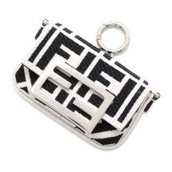 Fendi Bag Charm Nano Baguette Canvas 7AS045 FENDI 2way Shoulder Black White