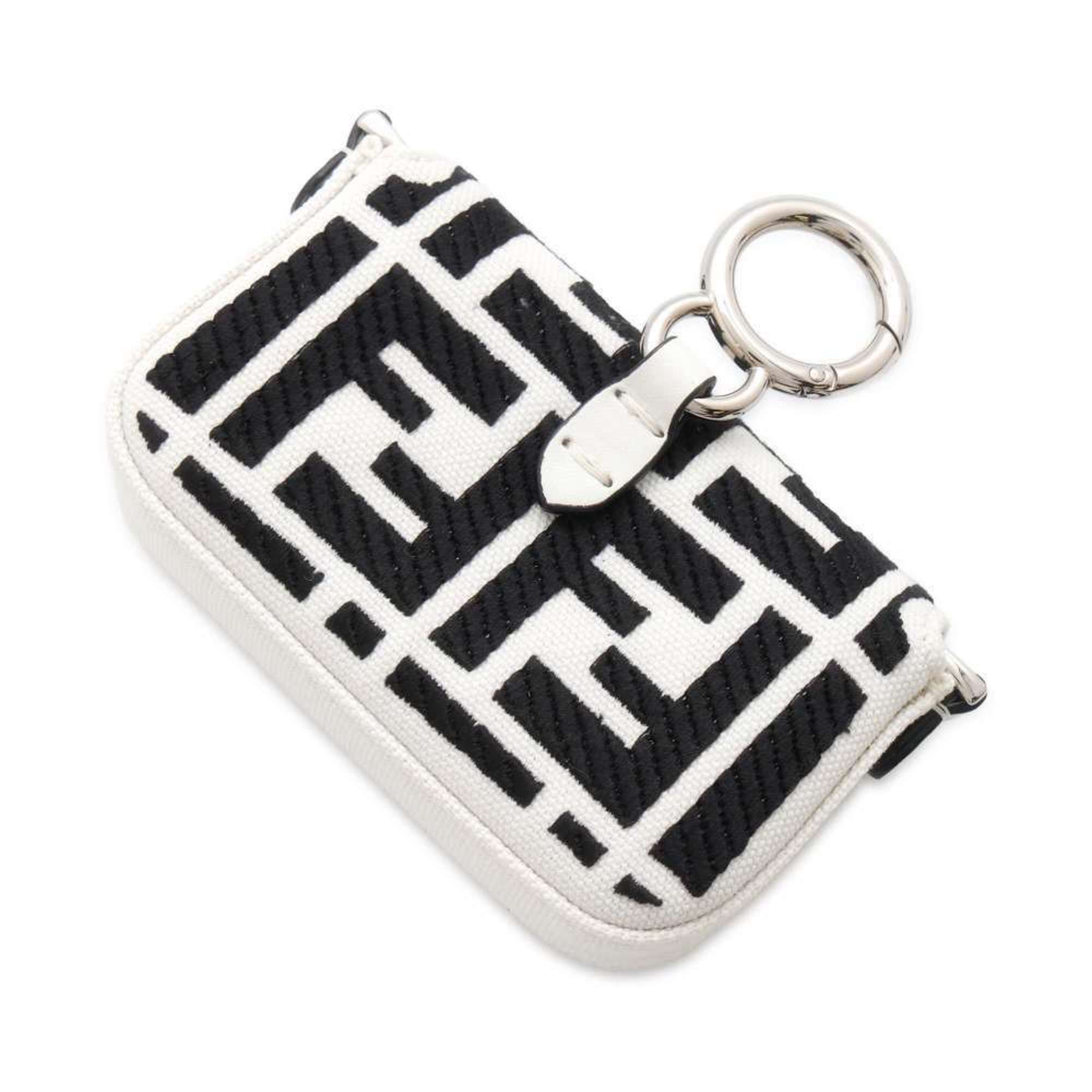 Fendi Bag Charm Nano Baguette Canvas 7AS045 FENDI 2way Shoulder Black White