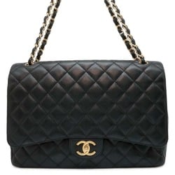 Chanel Chain Shoulder Bag Matelasse 34 Maxi Coco Mark Double Flap Caviar Skin A58601 Dekamato Black