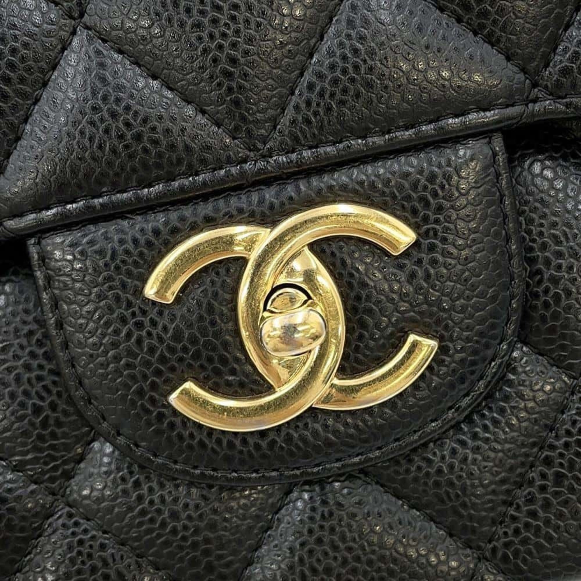 Chanel Chain Shoulder Bag Matelasse 34 Maxi Coco Mark Double Flap Caviar Skin A58601 Dekamato Black