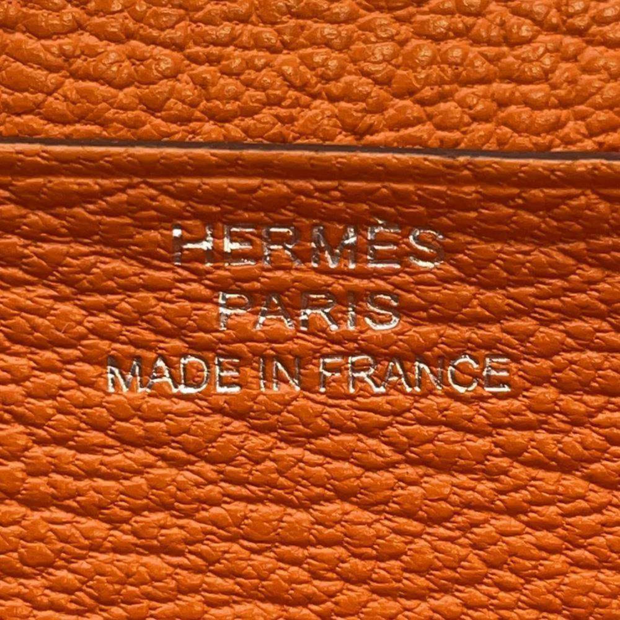 Hermes Long Wallet Bearn Soufflet Orange Chevre Mysore □ O Stamp HERMES