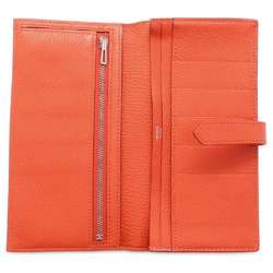 Hermes Long Wallet Bearn Soufflet Orange Chevre Mysore □ O Stamp HERMES