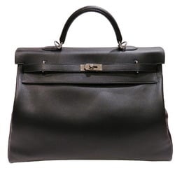 HERMES Kelly 50 Voyage Handbag Shoulder Bag Black (Silver Hardware) Evercolor Z Stamp DD41 Women's Men's Leather