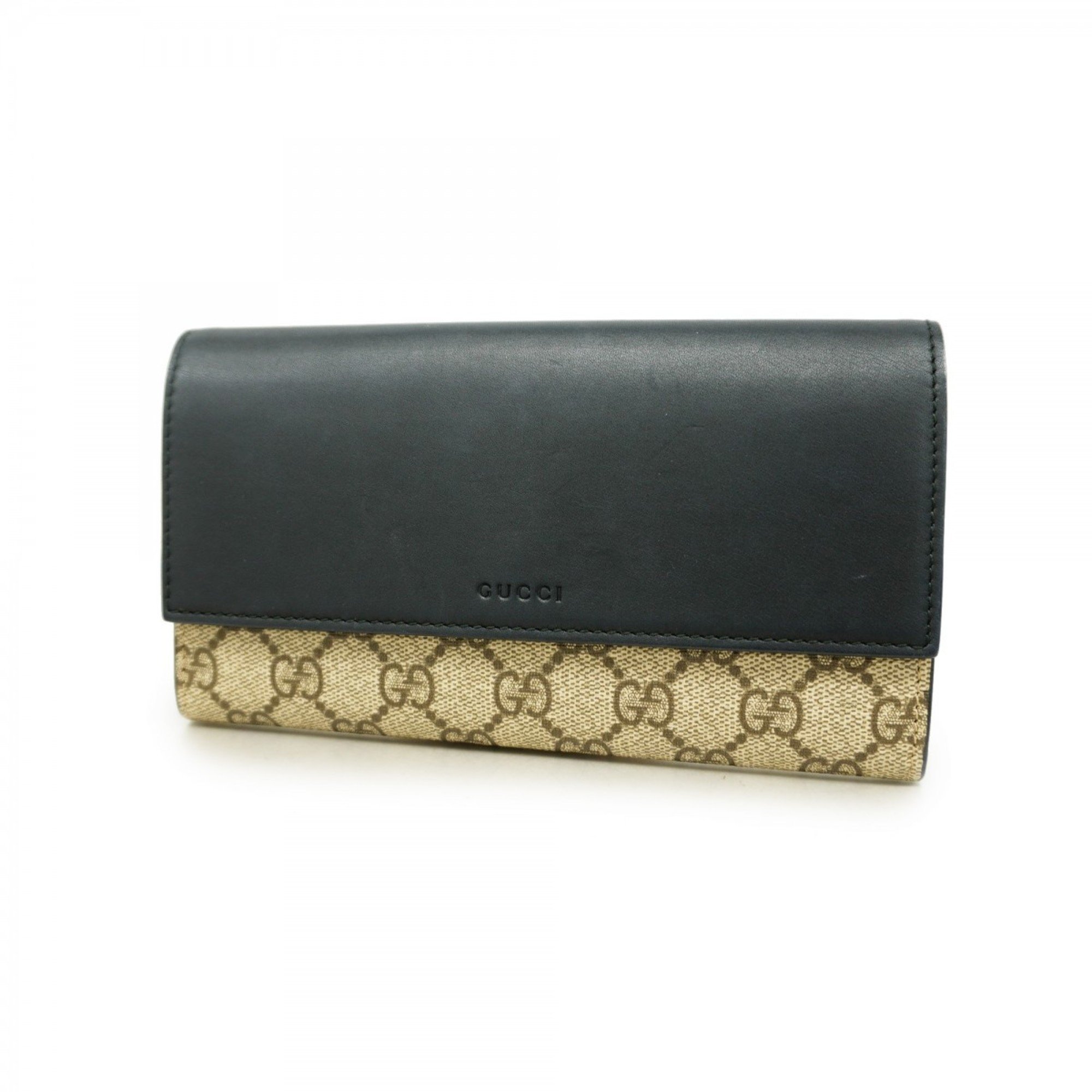 Gucci Long Wallet GG Supreme 410100 Leather Brown Black Women's