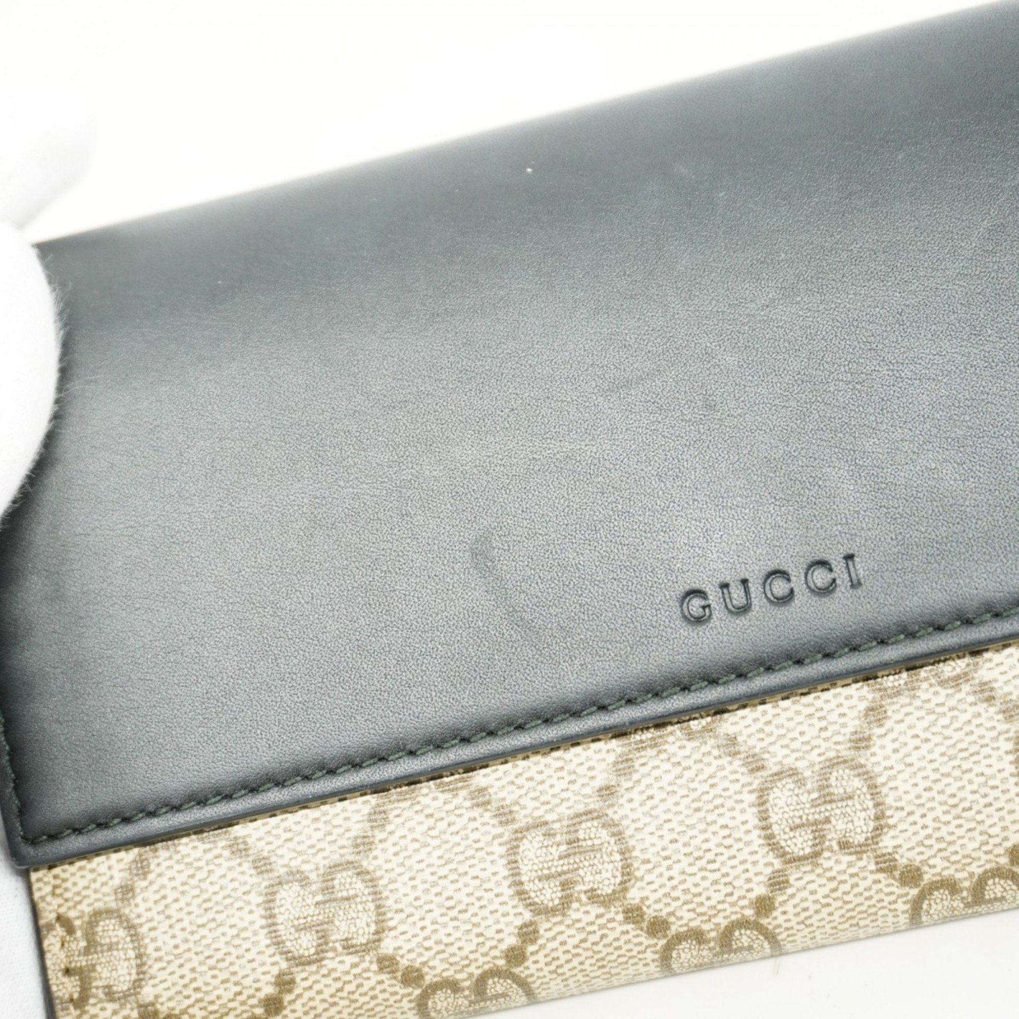 Gucci Long Wallet GG Supreme 410100 Leather Brown Black Women's