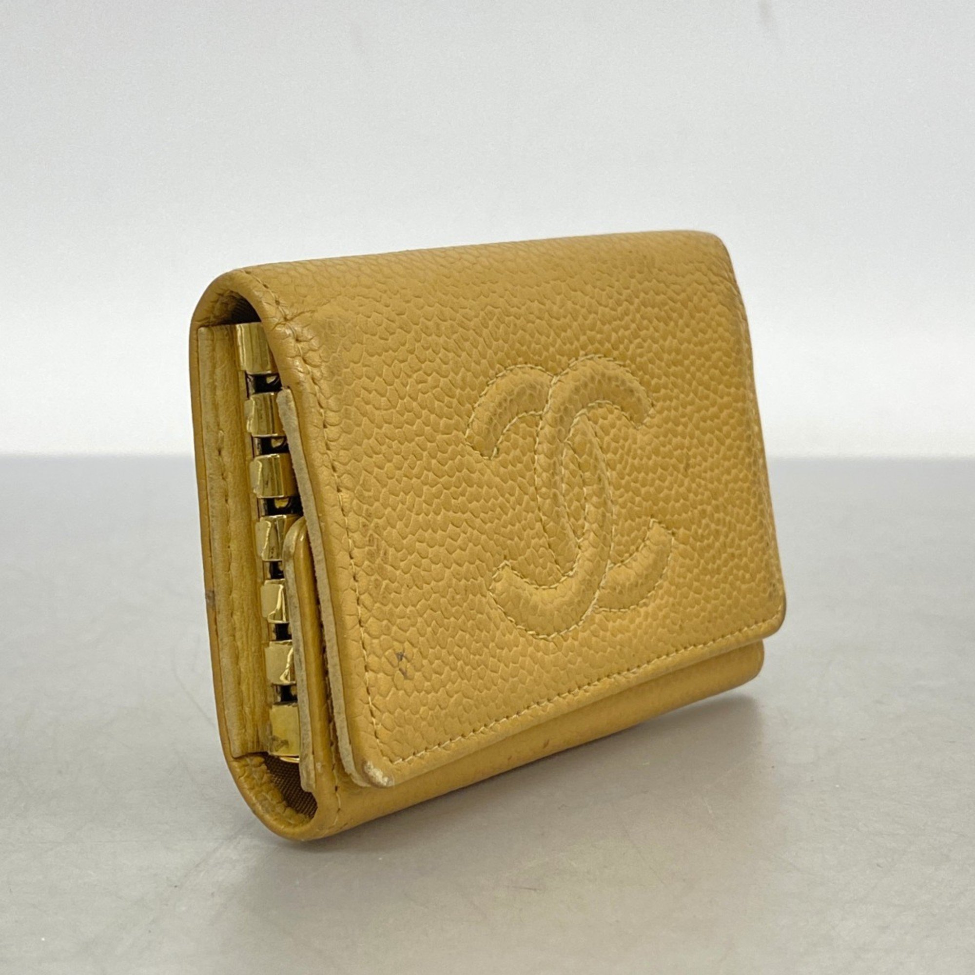 Chanel Key Case Caviar Skin Beige Women's