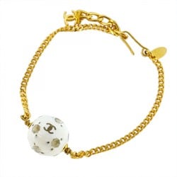 Chanel Bracelet Coco Mark Ball Rhinestone GP Plated Gold White Ladies