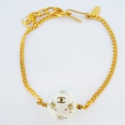 Chanel Bracelet Coco Mark Ball Rhinestone GP Plated Gold White Ladies