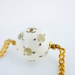 Chanel Bracelet Coco Mark Ball Rhinestone GP Plated Gold White Ladies