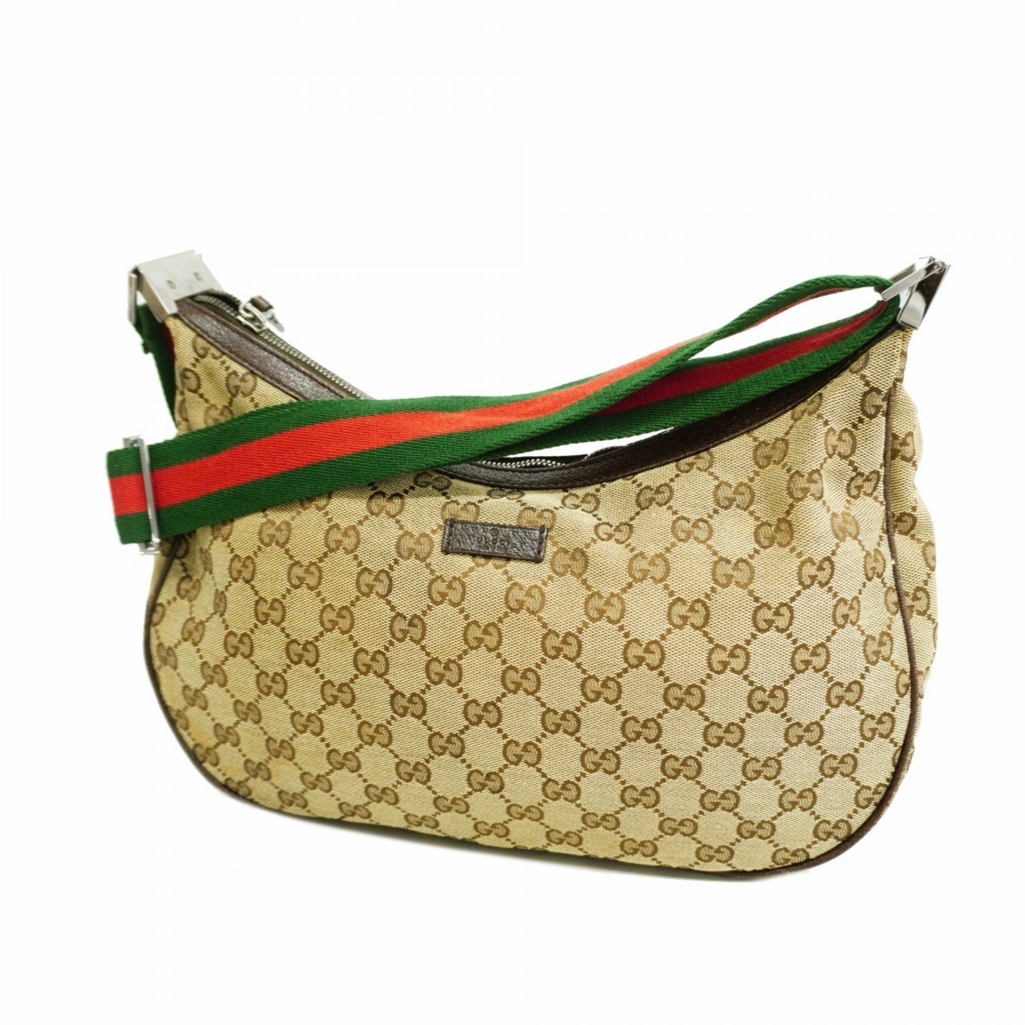 Gucci Shoulder Bag GG Canvas Sherry Line 122790 Brown Green Red Women's