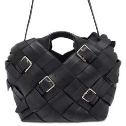 LOEWE Handbag Woven Leather 2way Shoulder Black