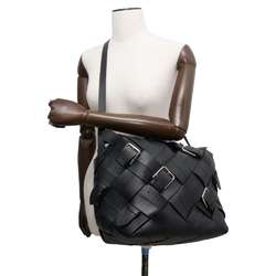 LOEWE Handbag Woven Leather 2way Shoulder Black