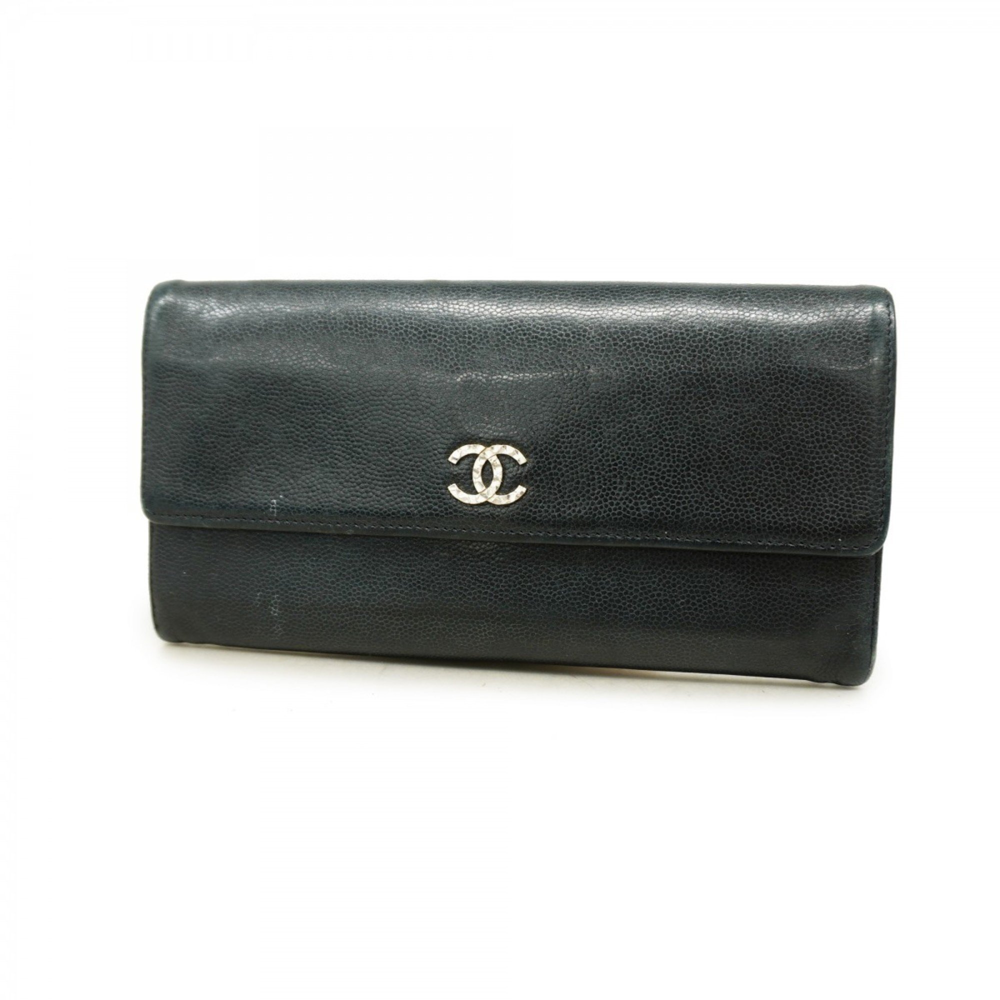 Chanel Long Wallet Caviar Skin Black Women's