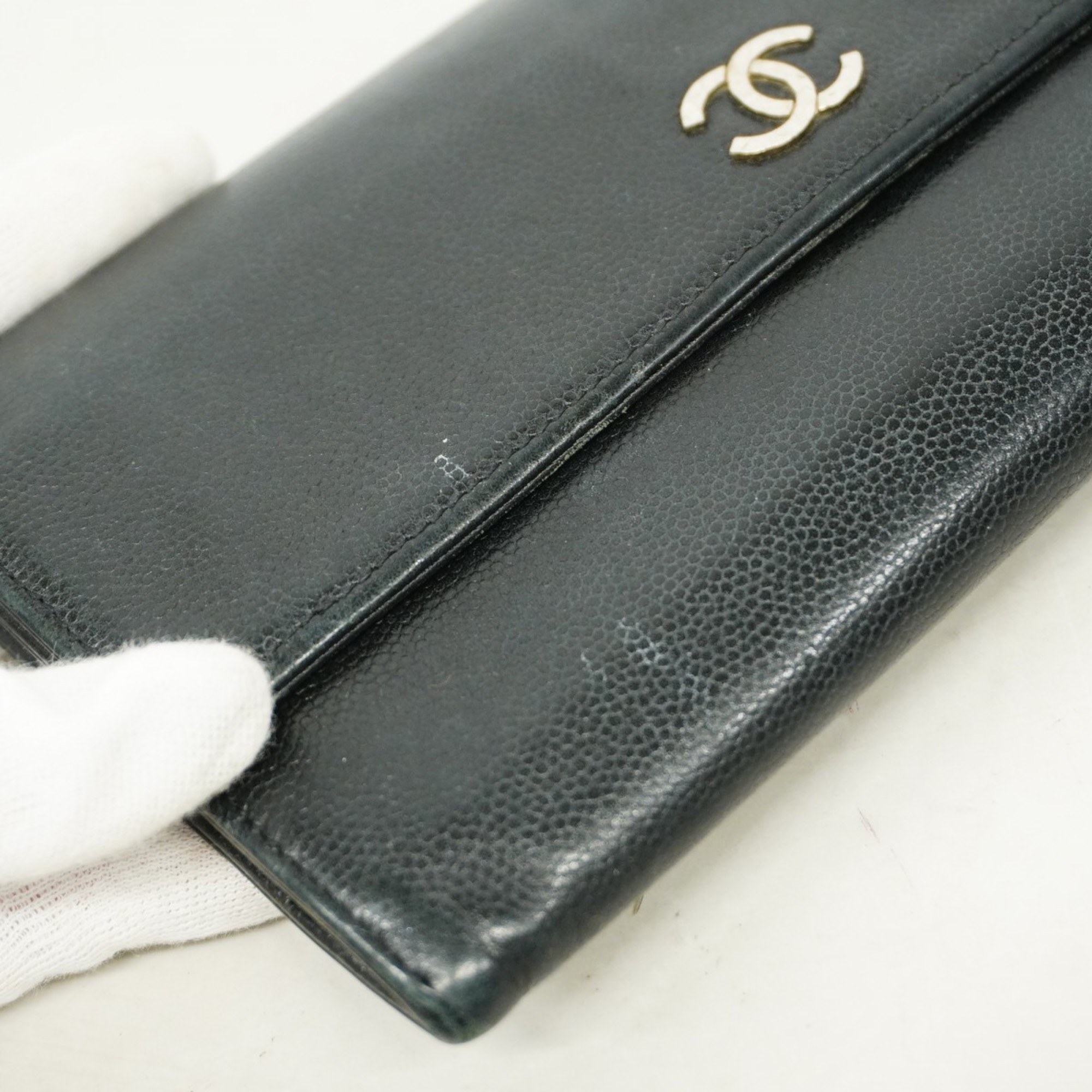 Chanel Long Wallet Caviar Skin Black Women's