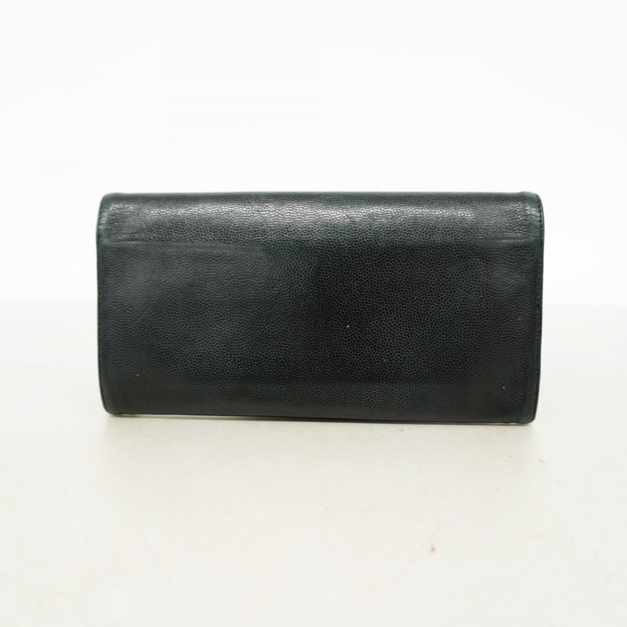 Chanel Long Wallet Caviar Skin Black Women's