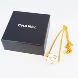 Chanel Necklace Coco Mark Ball Rhinestone GP Plated Gold White Ladies