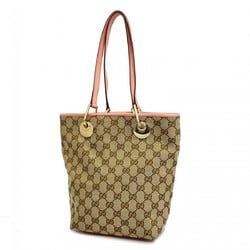 Gucci Tote Bag GG Canvas 120840 Leather Brown Pink Champagne Women's