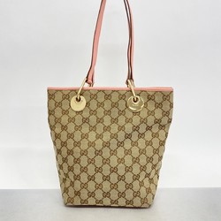 Gucci Tote Bag GG Canvas 120840 Leather Brown Pink Champagne Women's