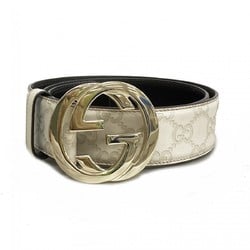 Gucci Belt Interlocking G Guccissima 114876 Leather White Champagne Men's