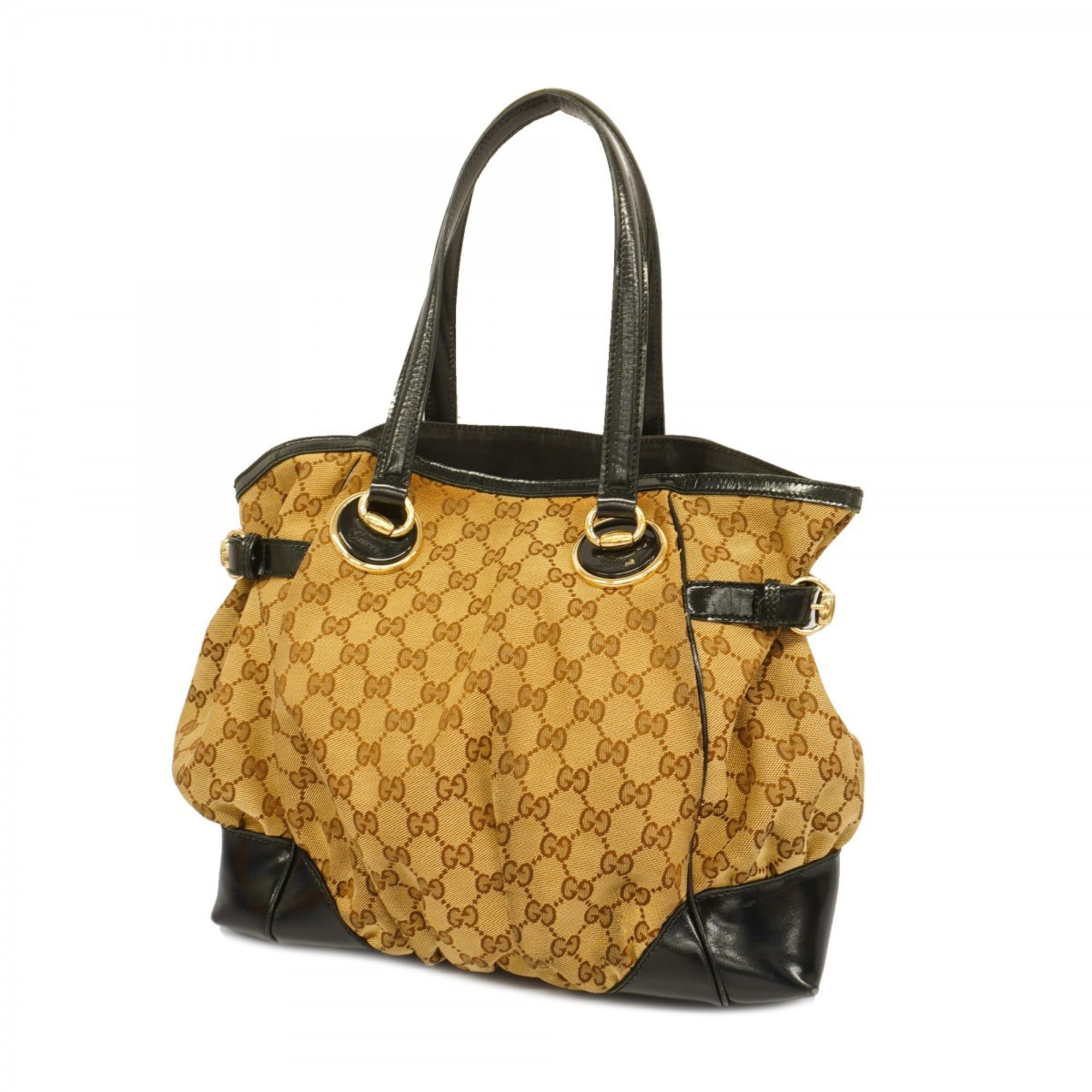 Gucci Tote Bag GG Canvas 203529 Brown Black Women's