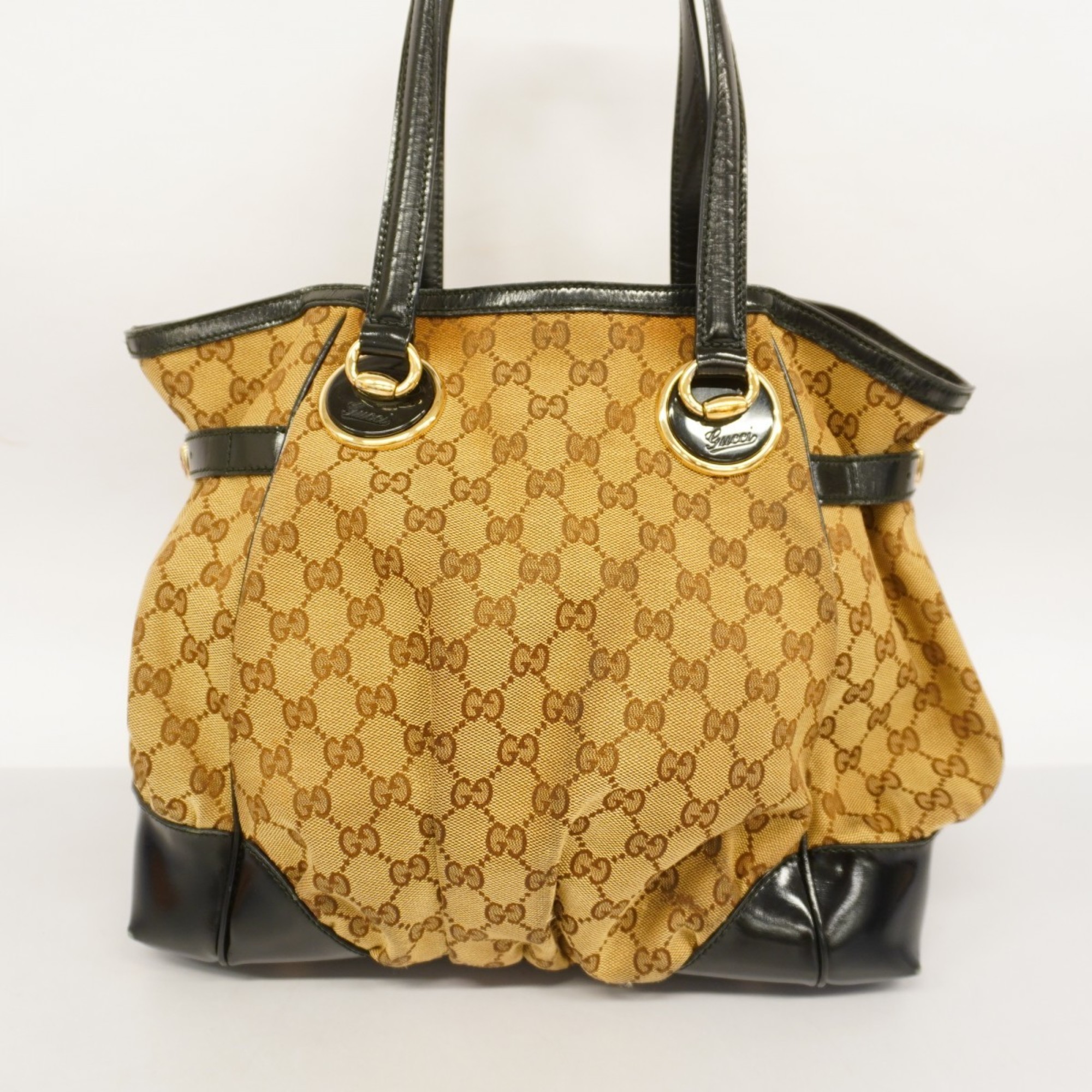 Gucci Tote Bag GG Canvas 203529 Brown Black Women's