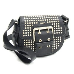 FURLA Shoulder Bag Hashtag Black Leather Studded Pochette Women's