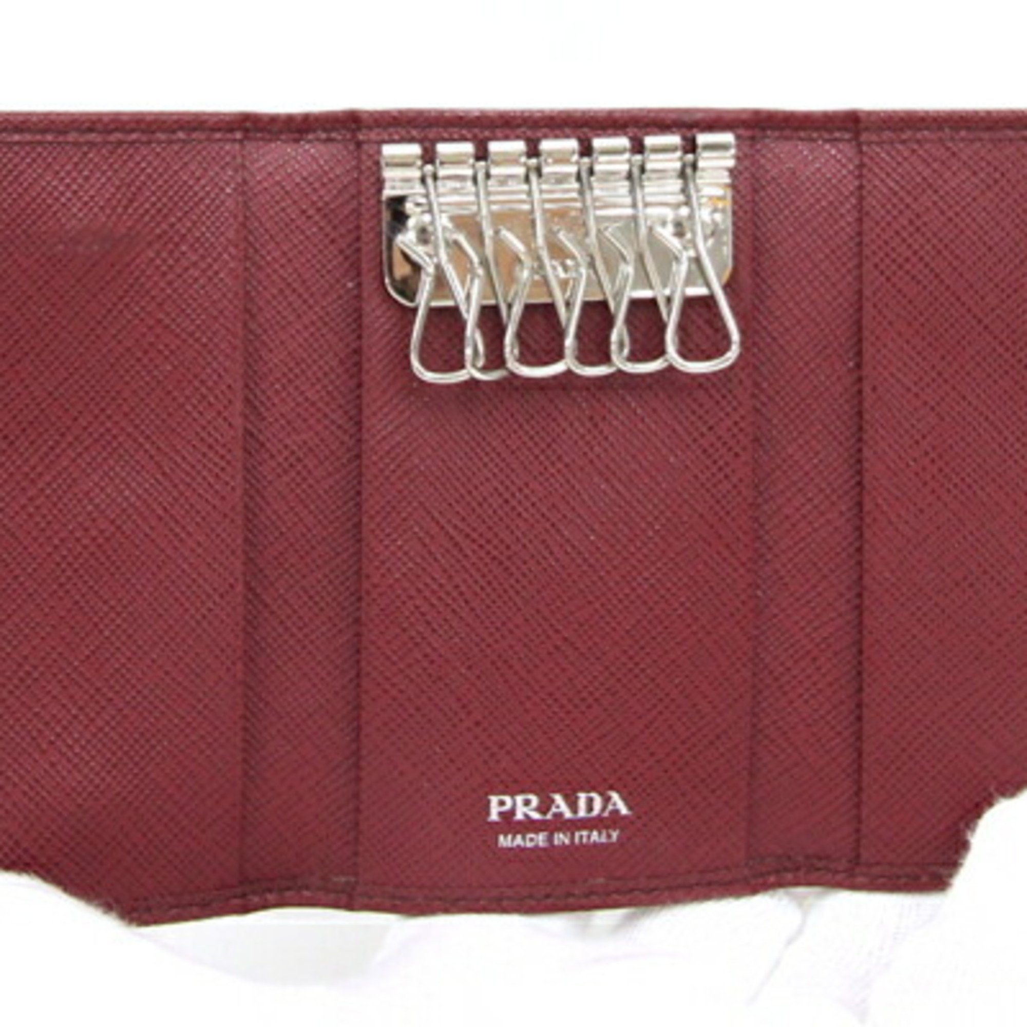 Prada 6-ring key case 1PG222 Bordeaux leather lock ladies PRADA