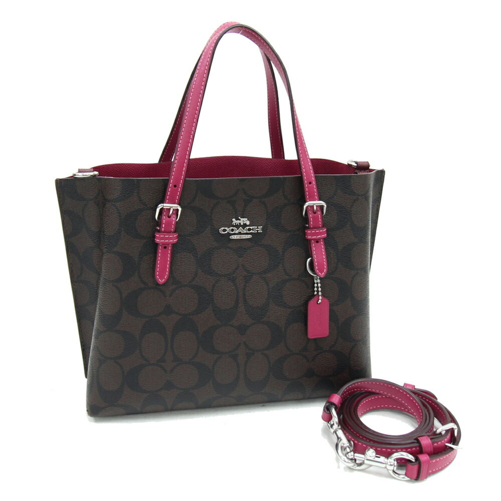 Coach Handbag Signature Molly C4250 Dark Brown Pink PVC Leather Shoulder Bag Women's COACH