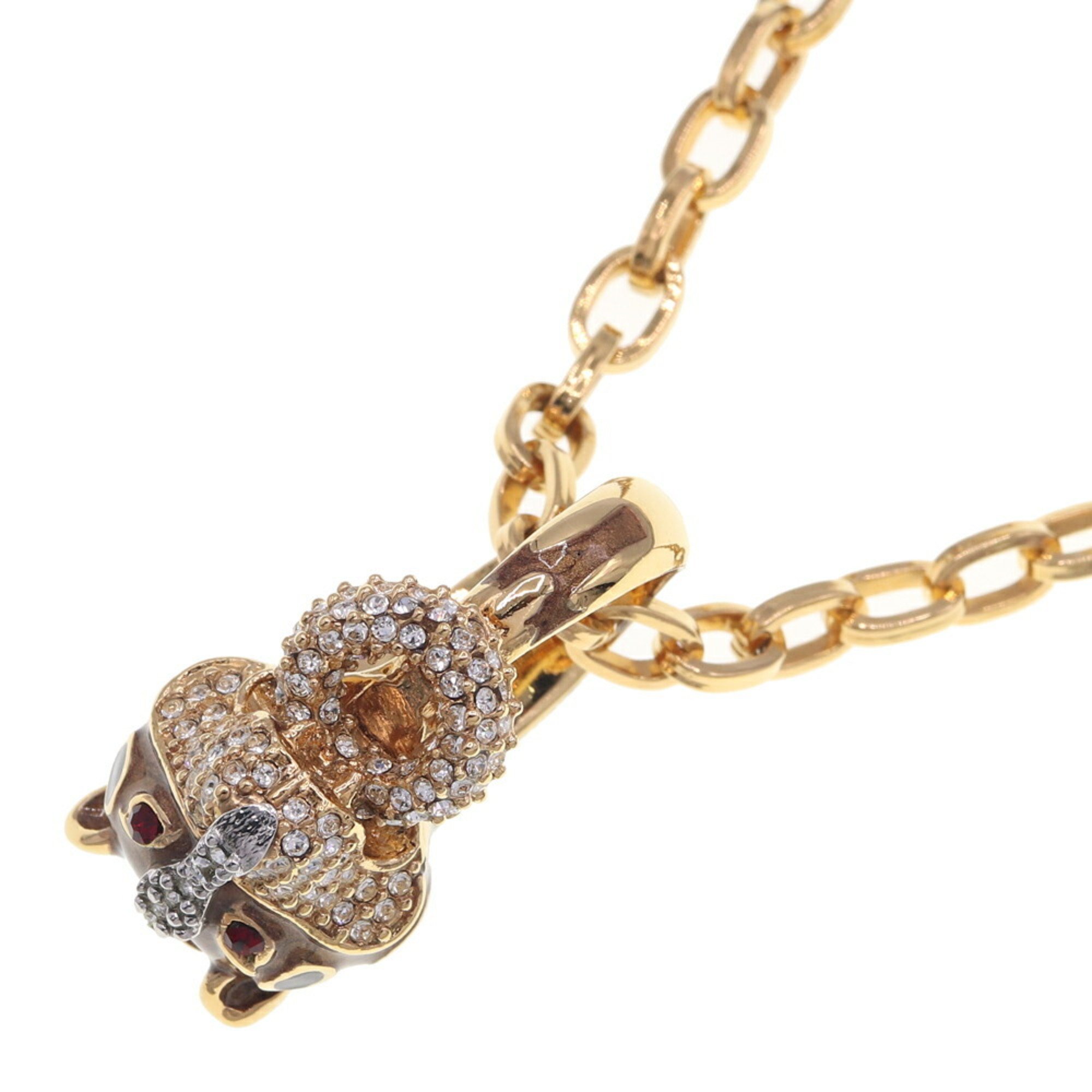 Dolce & Gabbana Necklace Panther Head Ring Motif Gold Metal Rhinestone Pendant Leopard Women's DOLCE GABBANA