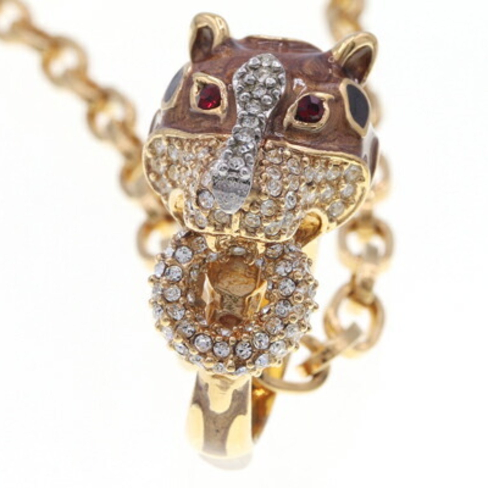 Dolce & Gabbana Necklace Panther Head Ring Motif Gold Metal Rhinestone Pendant Leopard Women's DOLCE GABBANA