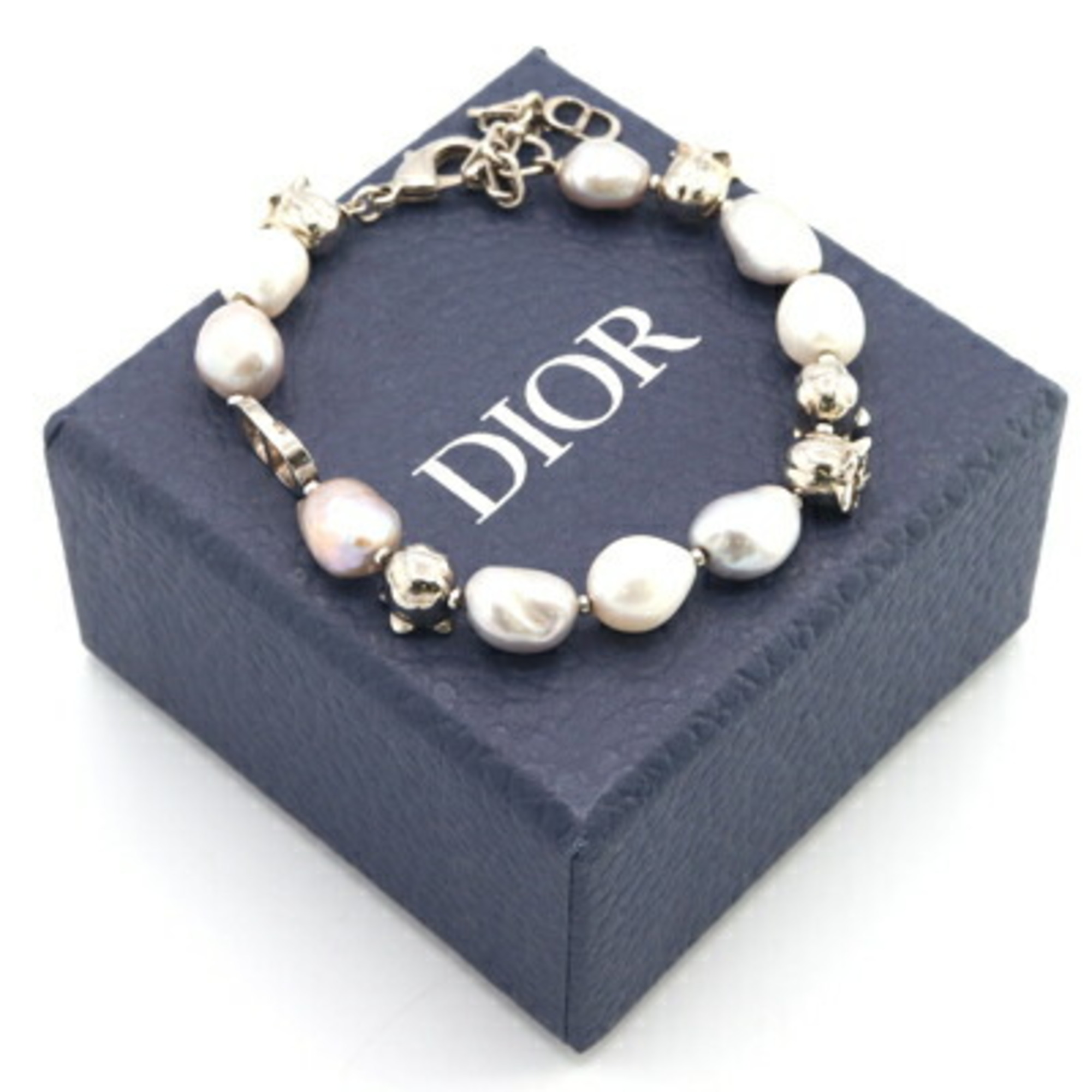 Christian Dior Dior bracelet rose motif silver fake pearl metal bangle ladies baroque DIOR