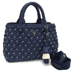 Prada Handbag Canapa 1BG889 Navy Raffia Suede Shoulder Bag Women's PRADA