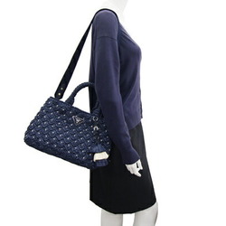 Prada Handbag Canapa 1BG889 Navy Raffia Suede Shoulder Bag Women's PRADA